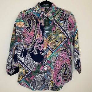 NWT Lauren Ralph Lauren Multi Color Fash 3 Paisley Pattern Button Down Shirt Sm
